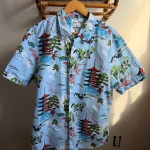 Japanese Hawaiian Shirt Firefly Lootwear Mens L Dinosaurs Pagoda Nature